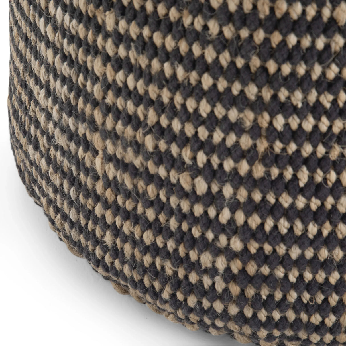 Round Braided Jute Pouf Black Fabric Accent Stool - Omega Lifestyles