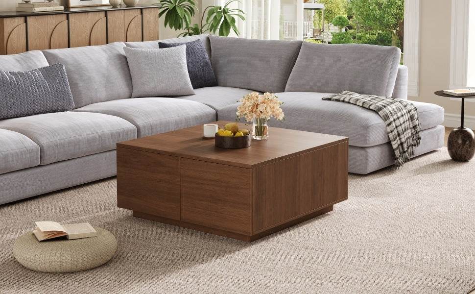 Modern Walnut Square Coffee Table With Four Drawers - Sleep Galleria