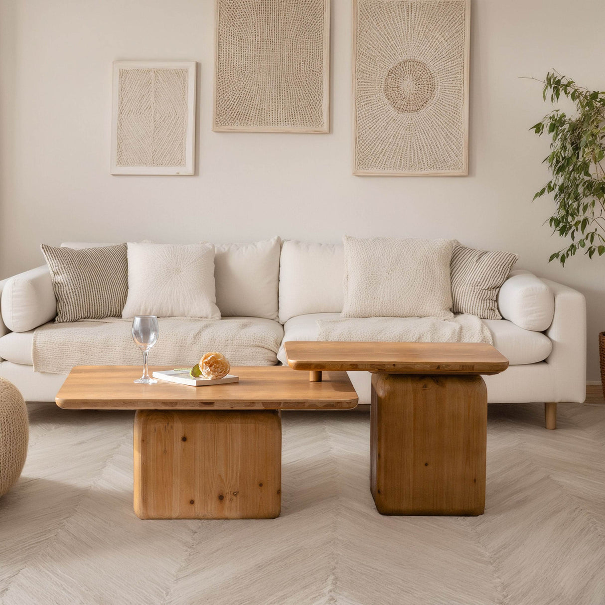 Vintage Style Natural Wood Grain Coffee Table Set Of 2 - Sleep Galleria