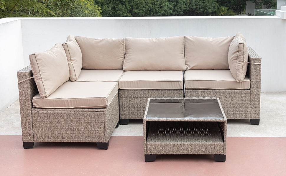 5-Piece All-Weather PE Rattan Outdoor Patio Furniture Set