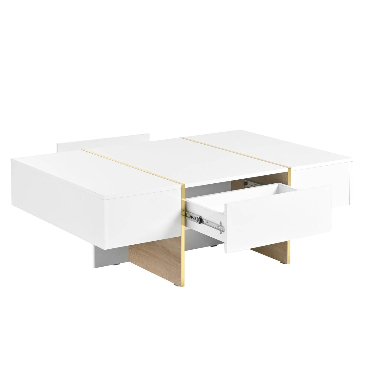 Minimalist White High Gloss Coffee Table With Drawers - Sleep Galleria