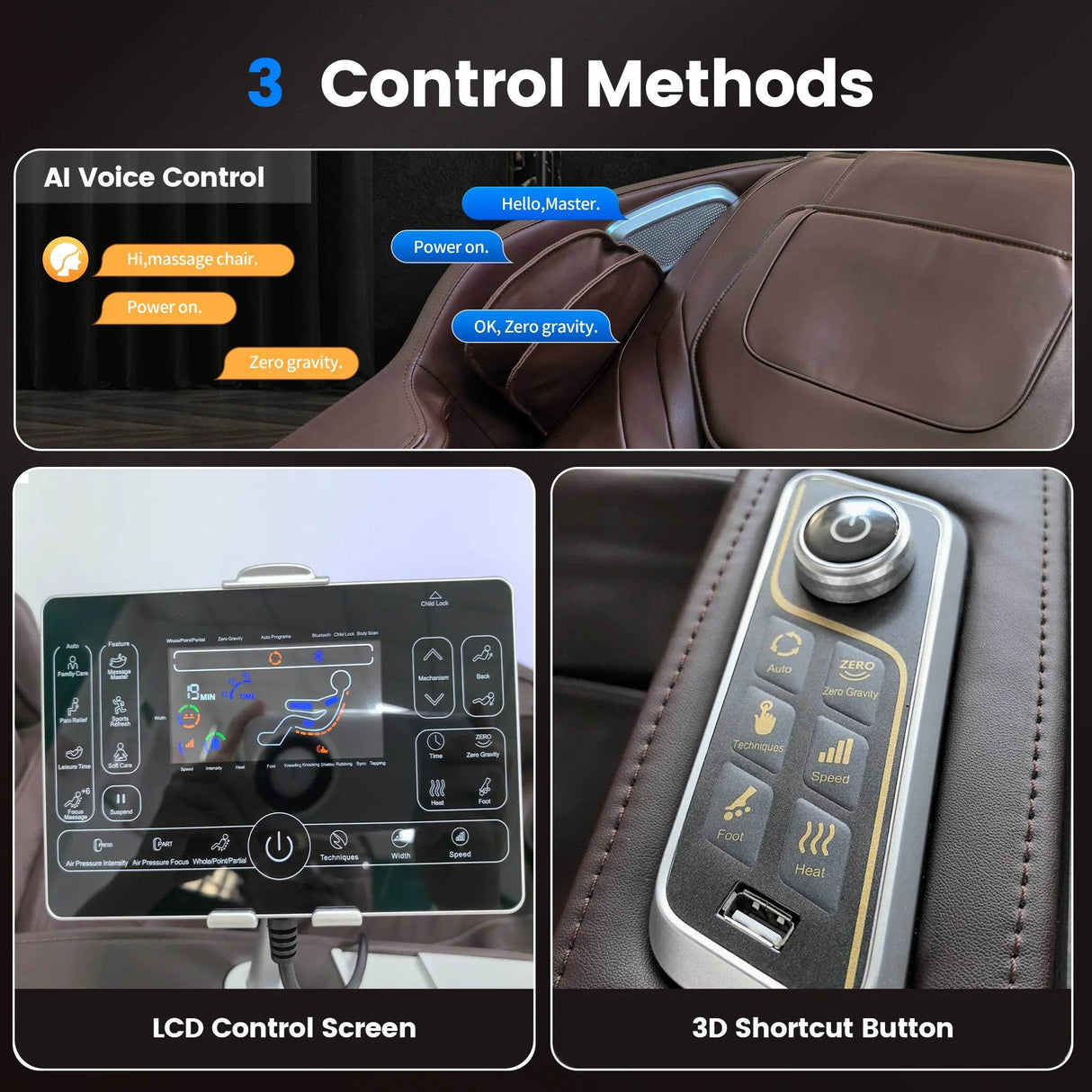 4D Massage Chair with 55" SL Track, 2 Zero Gravity Modes, Voice Control, Heating, Leather