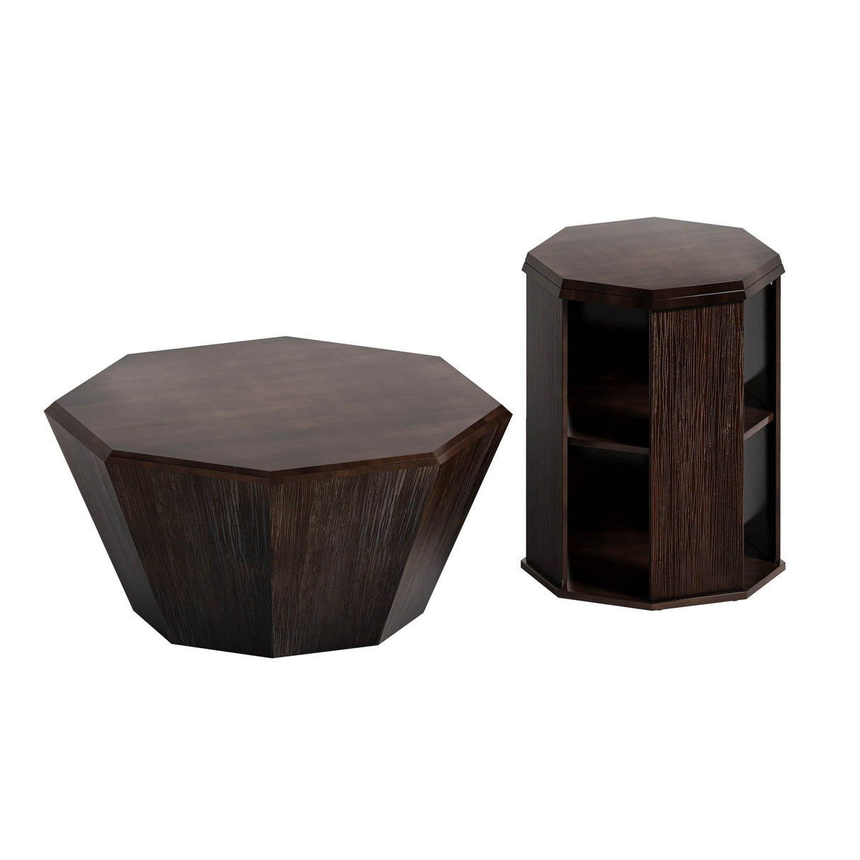 2-Piece Octagonal Black Walnut Rubber Wood Coffee Tables - Sleep Galleria