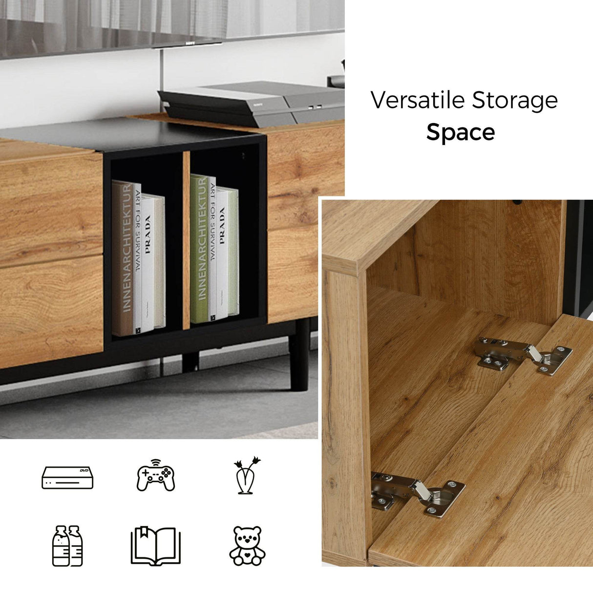 Modern Natural Wood MDF TV Stand Console - Sleep Galleria