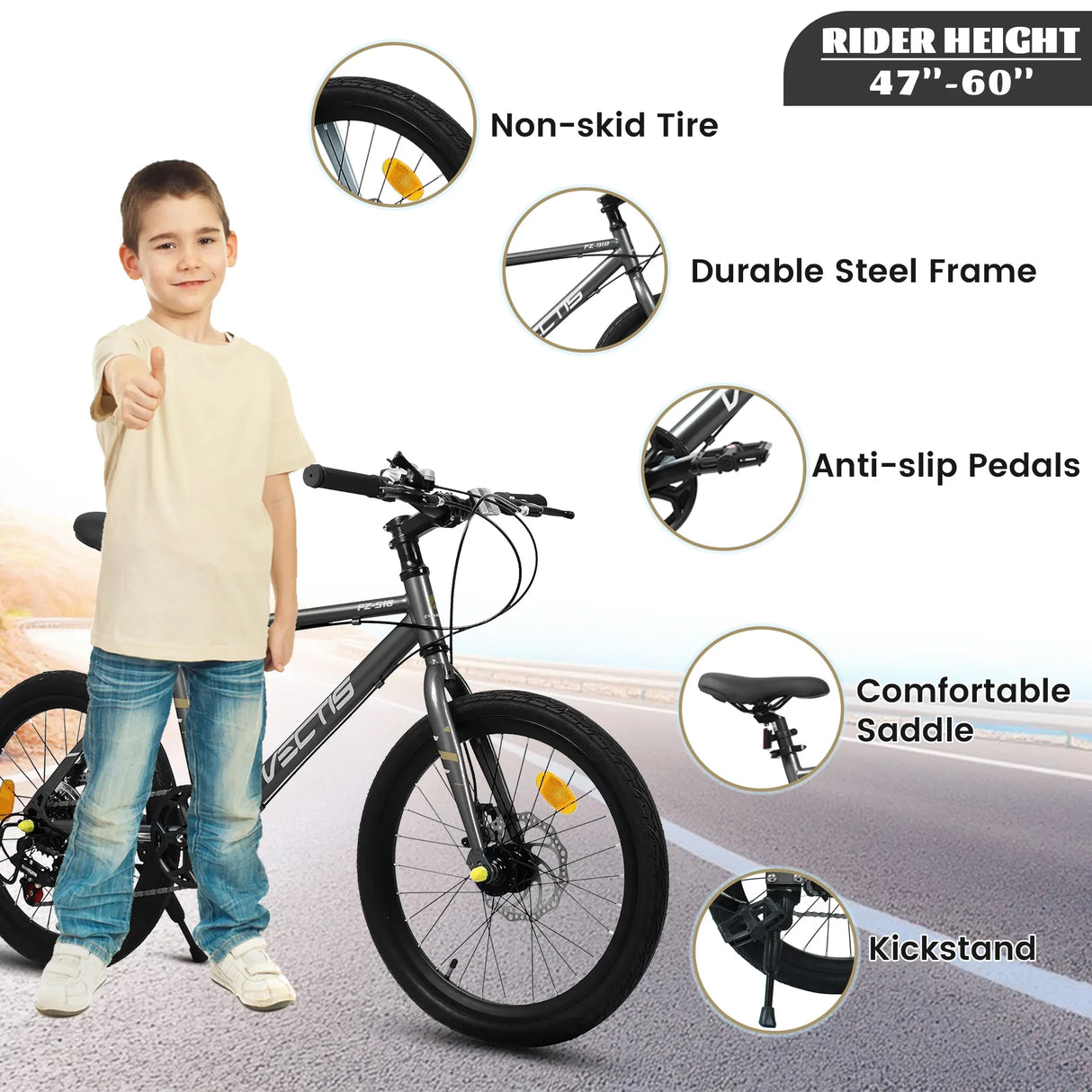 Kids 20-Inch Steel Frame 7-Speed Dual Disc Bike - Omega Lifestyles