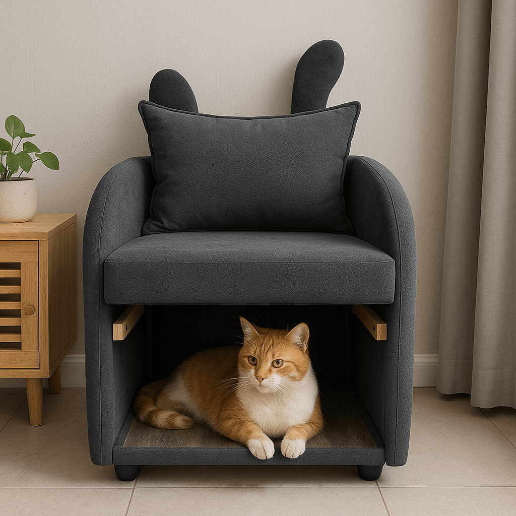 Dark Gray Bunny-Ear Fabric Pet Furniture Armchair - Omega Lifestyles