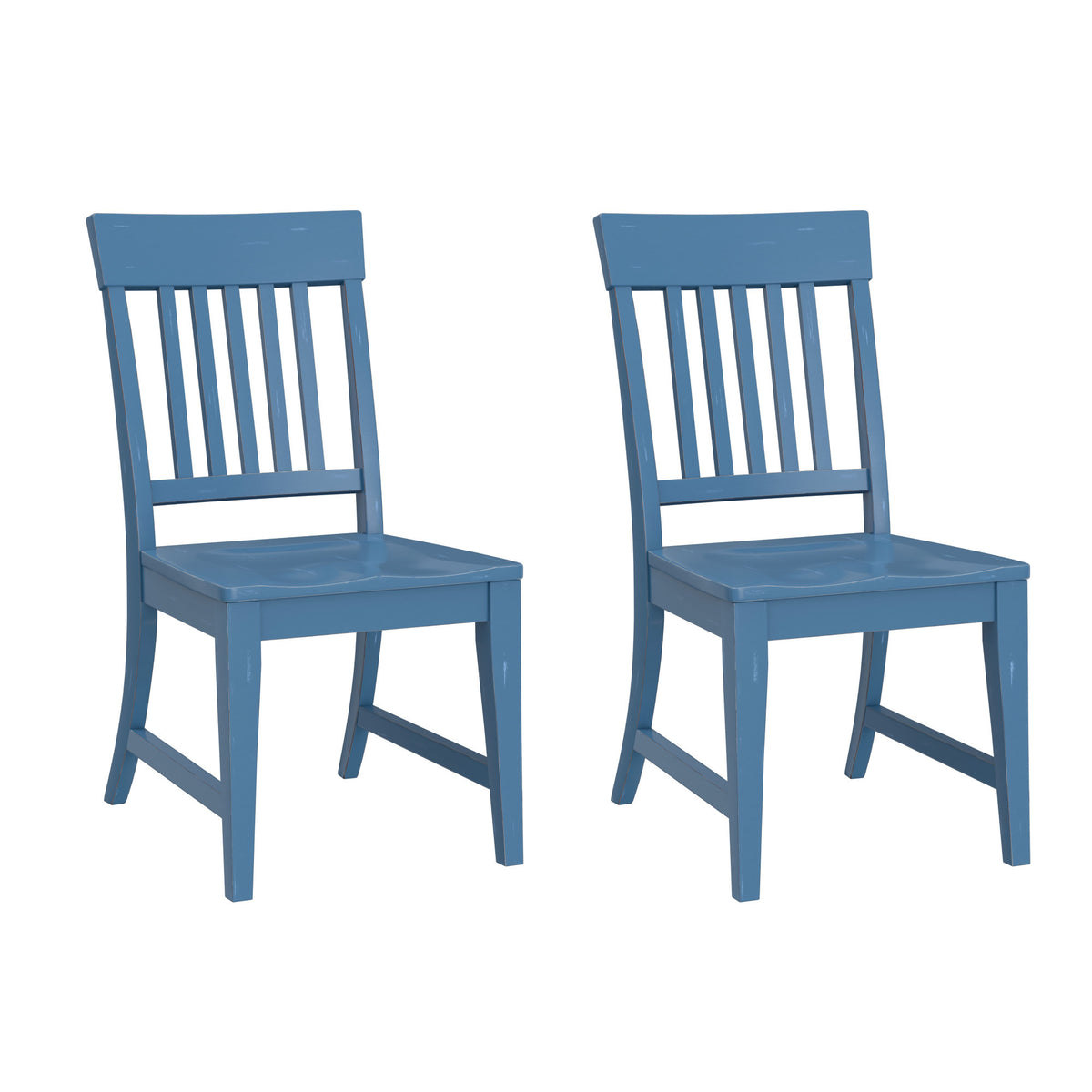 Set of 2 Blue Solid Wood Farmhouse Dining Chairs