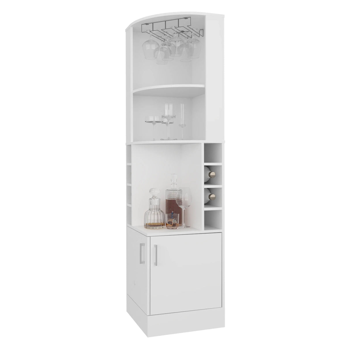 Modern White Corner Bar Cabinet With Wine Storage Rack - Omega Lifestyles