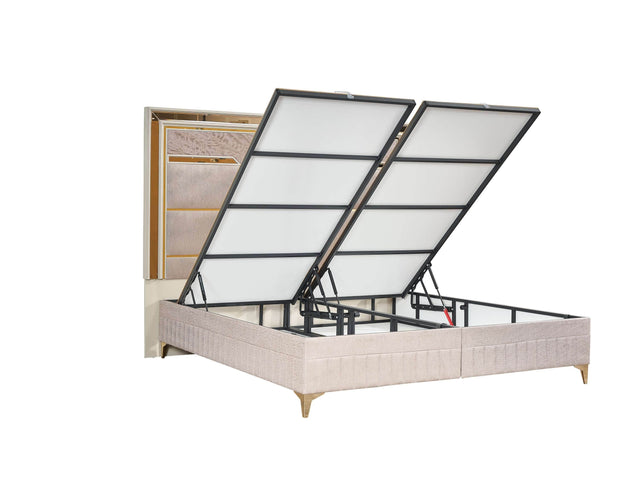 Modern Queen Upholstered Wood Bed Frame With Storage - Omega Lifestyles