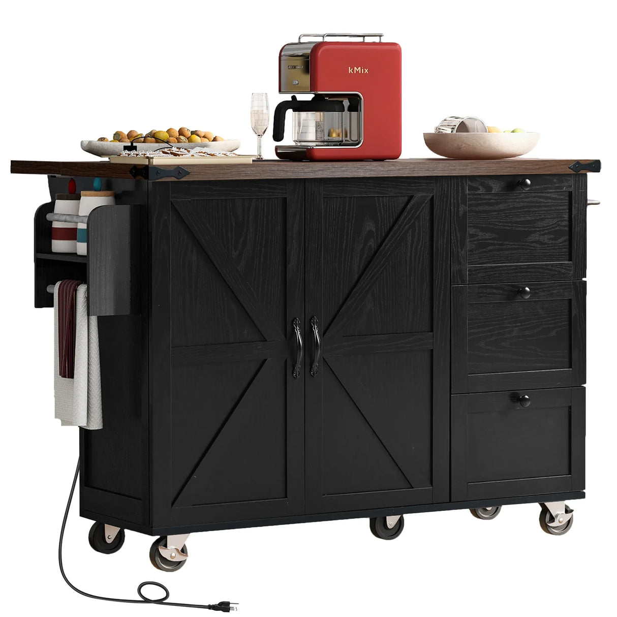 Farmhouse Kitchen Island Cart With Power Outlet - Omega Lifestyles