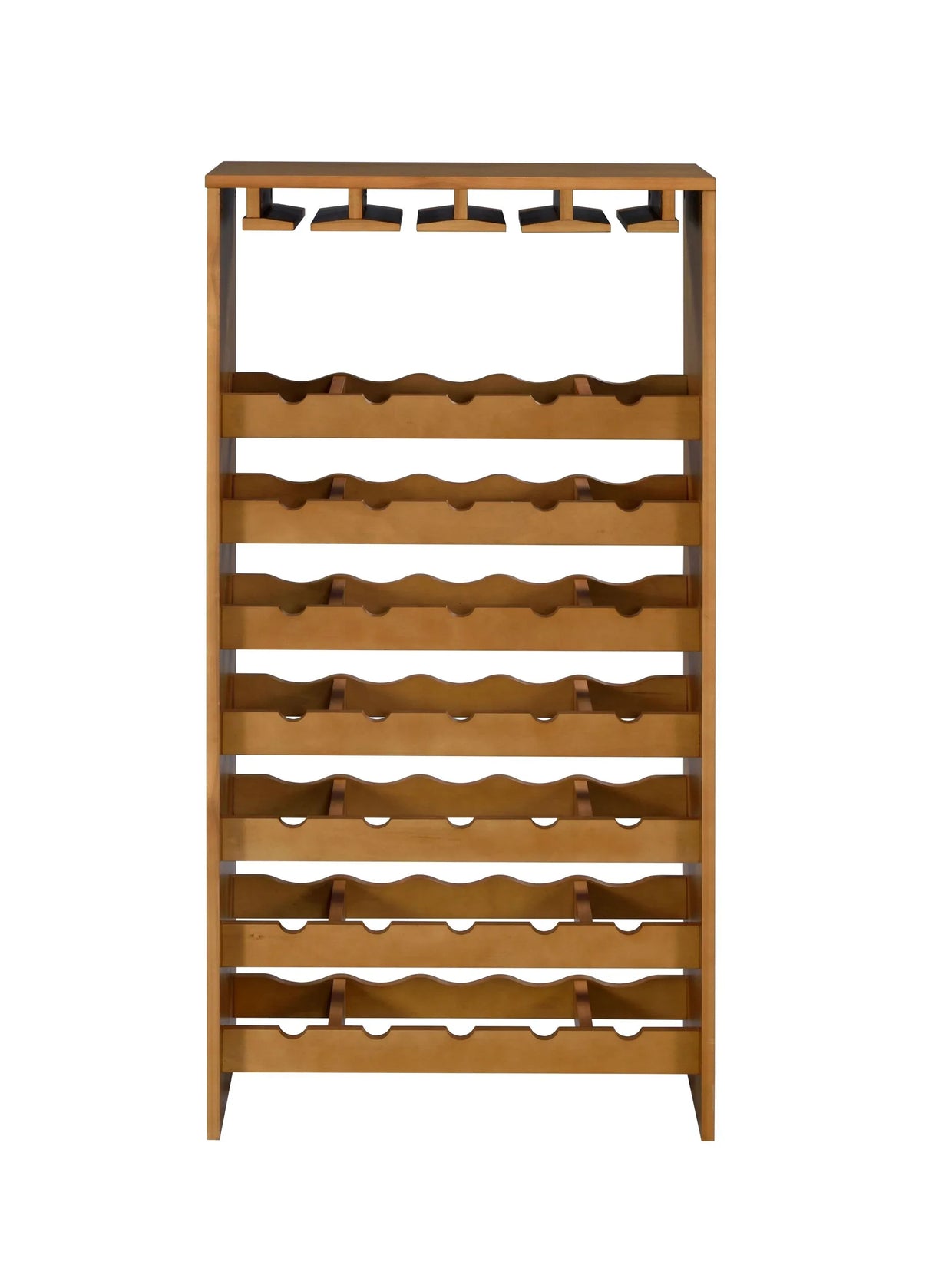 Oak Finish Particle Board Wine Rack With Stemware Holders - Omega Lifestyles