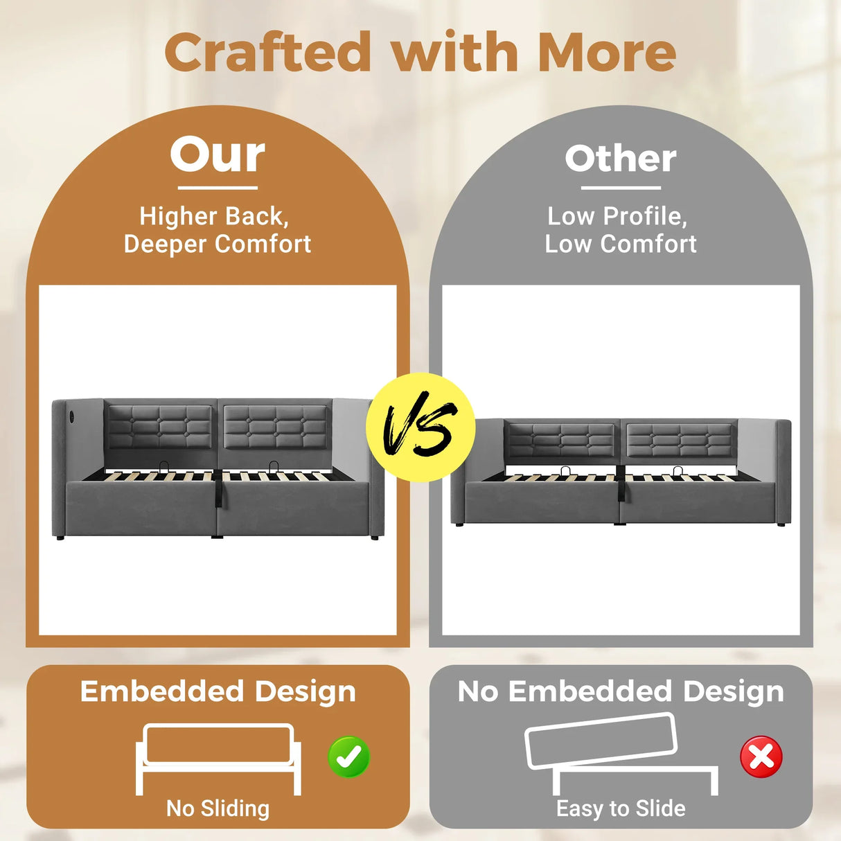 Twin Gray Velvet Upholstered Hydraulic Storage Daybed With USB Charging - Omega Lifestyles