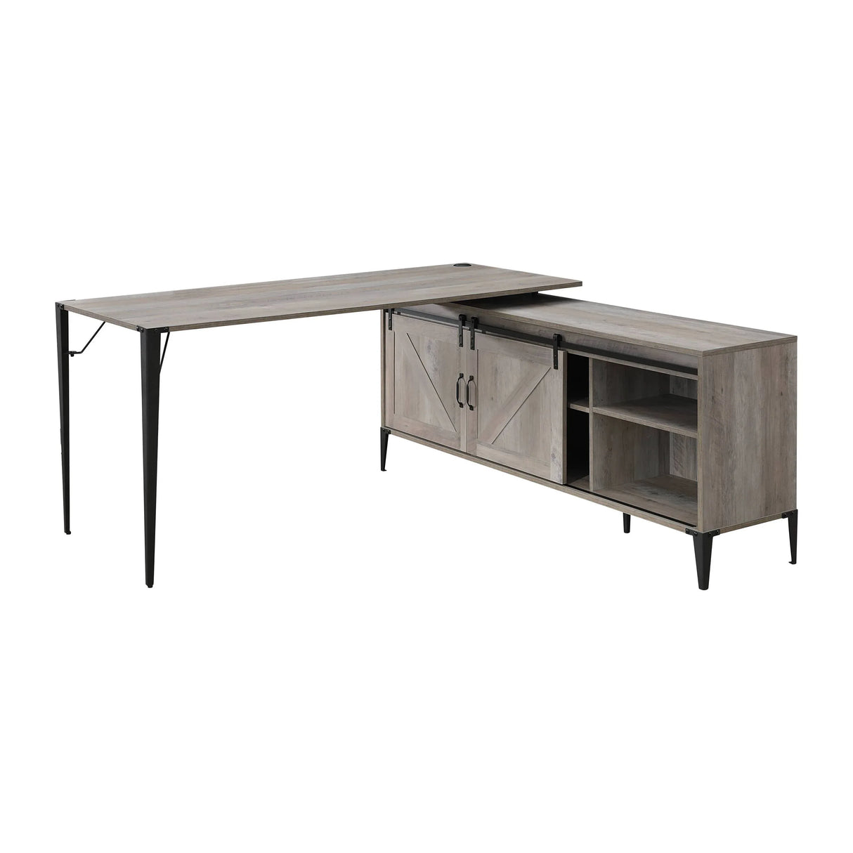Gray Oak Wood Writing Desk With Sliding Cabinet - Omega Lifestyles