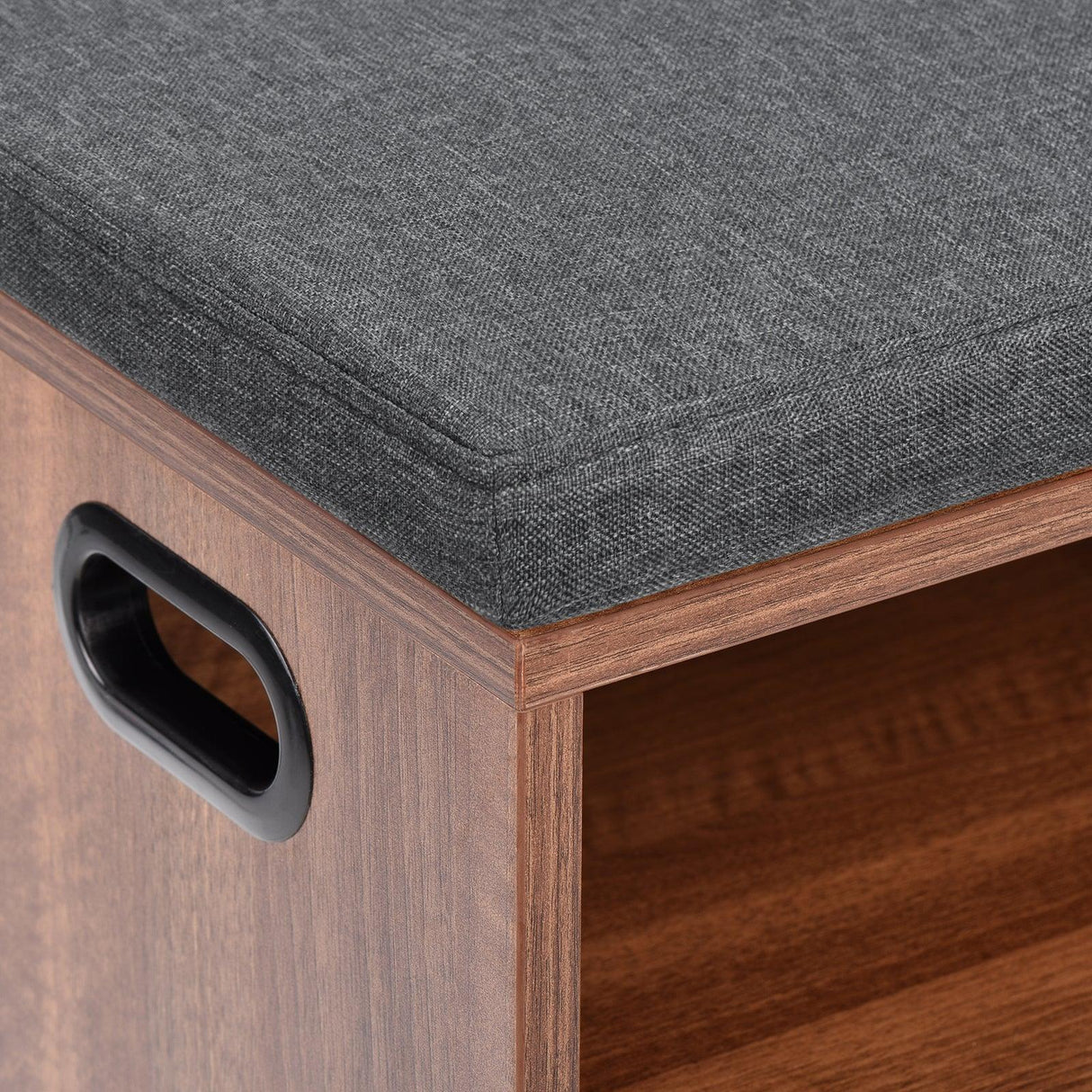 Walnut Wood Small Shoe Storage Bench With Cushion Seating - Omega Lifestyles
