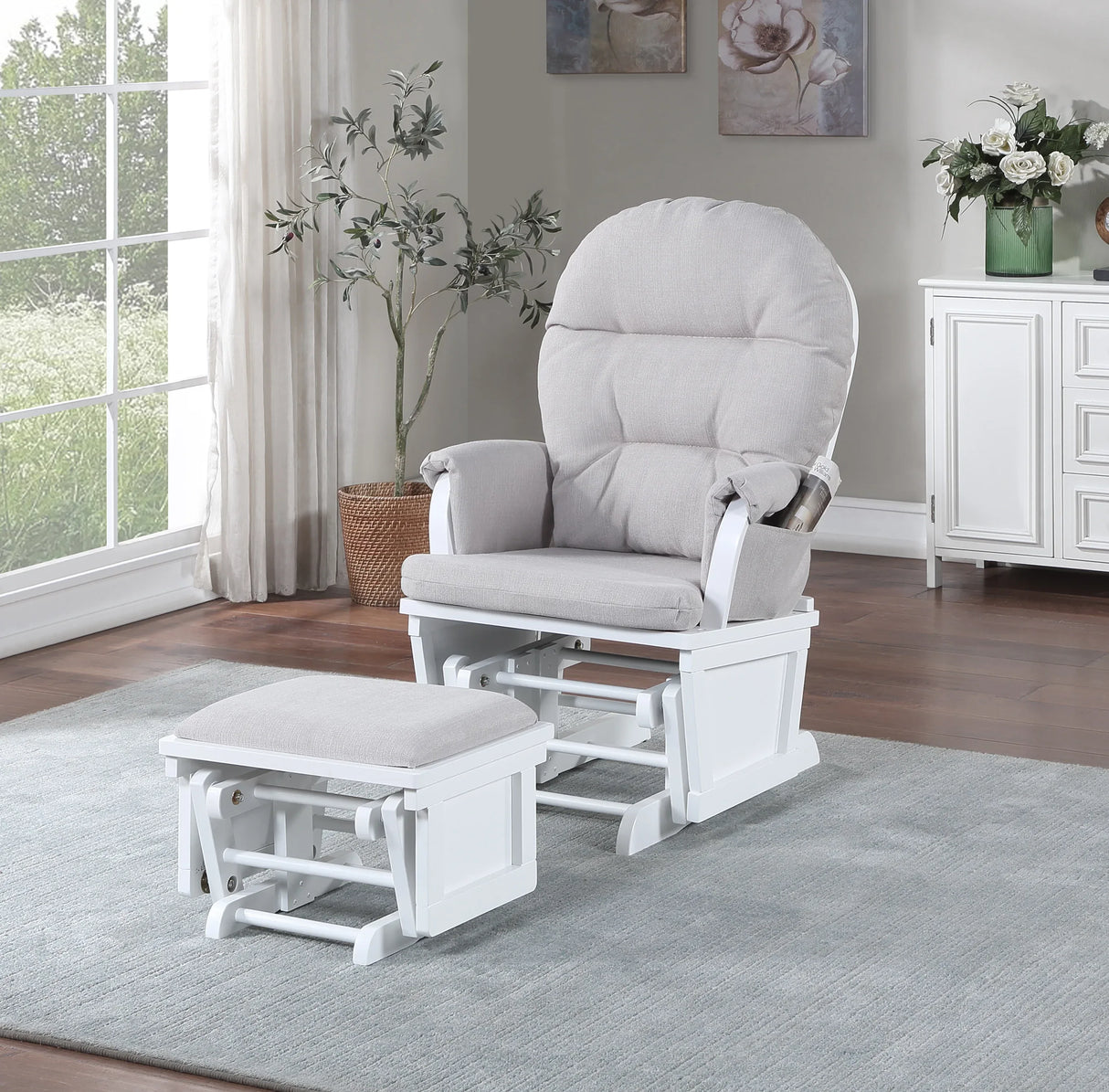 Madison Solid Wood White Glider Chair With Ottoman - Omega Lifestyles