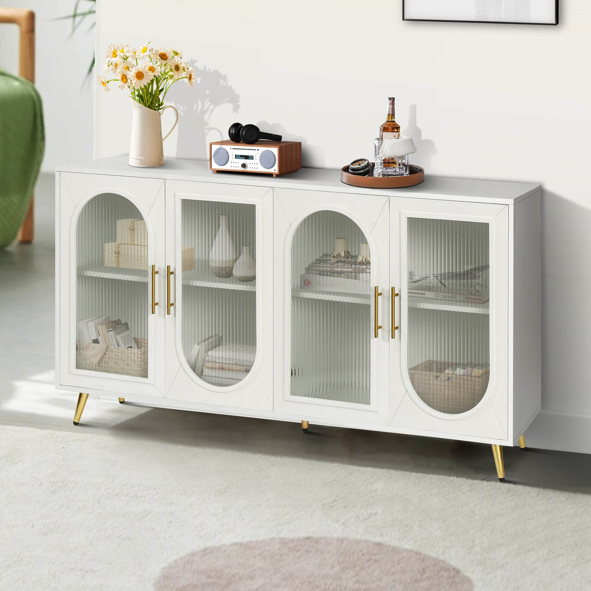 Antique White Wood TV Stand With Storage Cabinet - Sleep Galleria