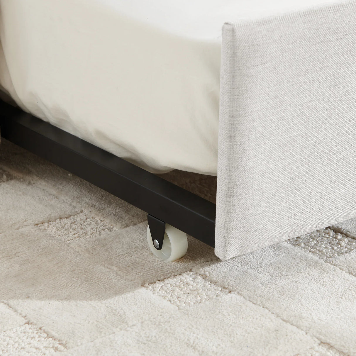 Twin Upholstered Linen Daybed With Functional Trundle - Omega Lifestyles