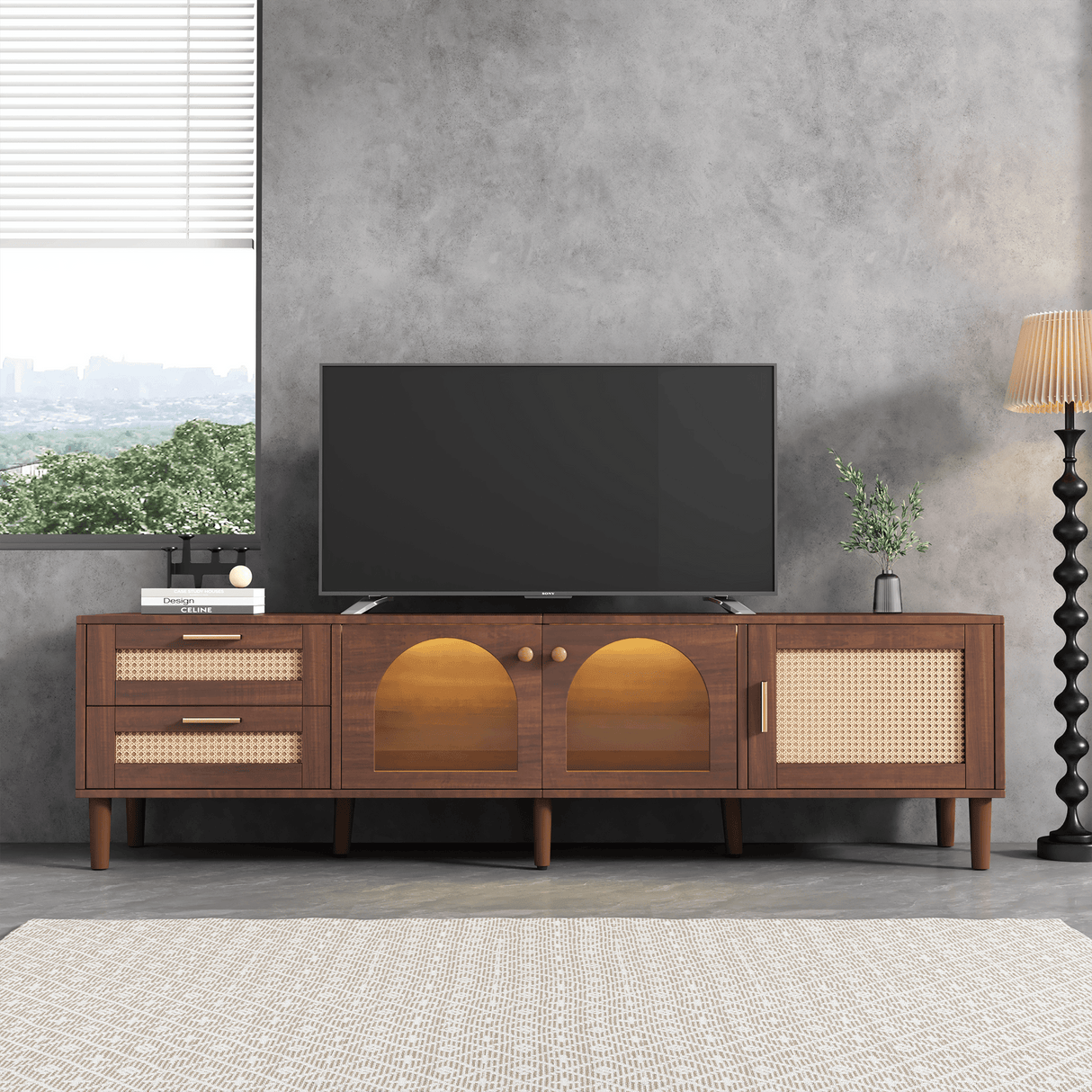 Rattan-Inspired Media Console TV Stand With Storage - Sleep Galleria