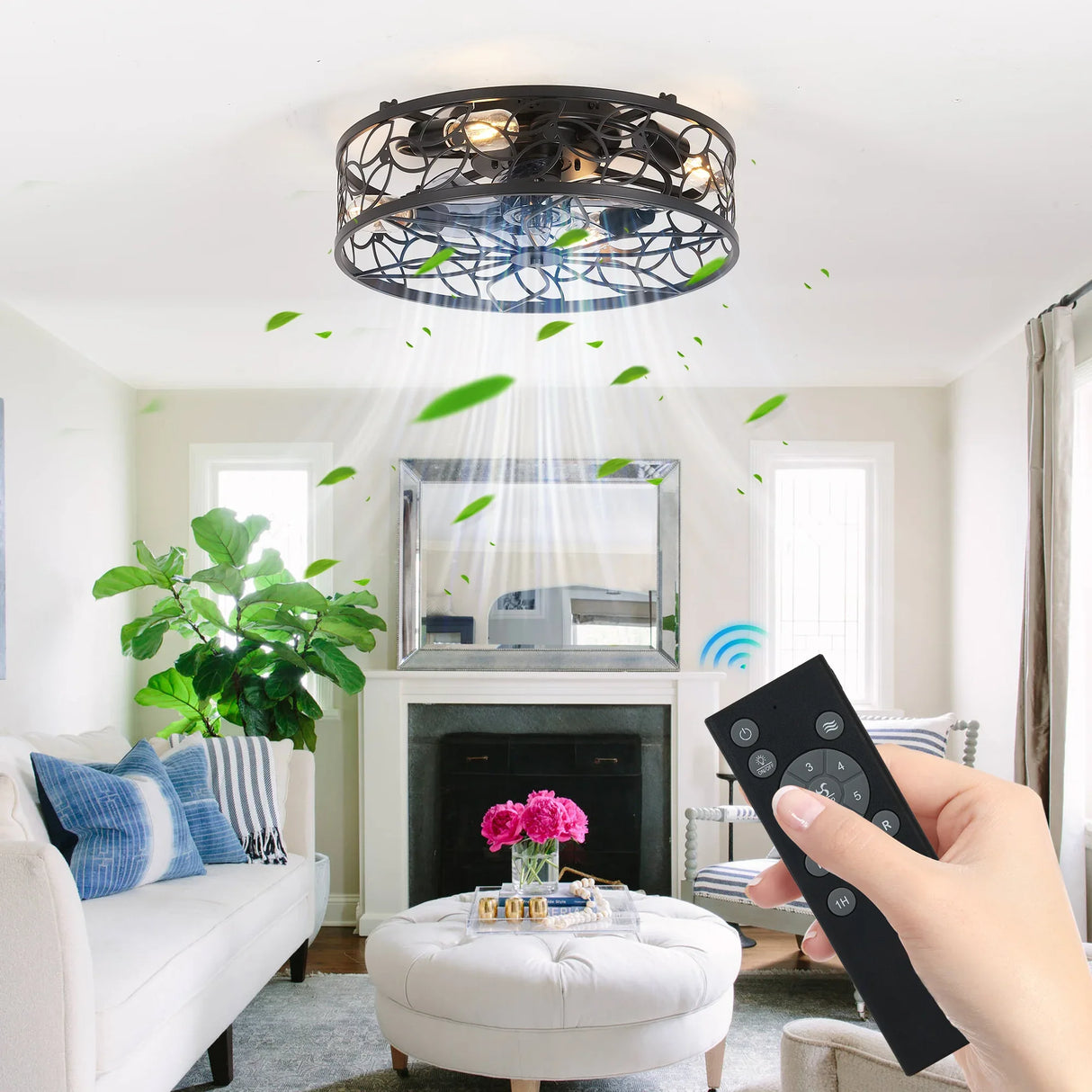 18-Inch Black Retro Cage Industrial Ceiling Fan Light - Omega Lifestyles