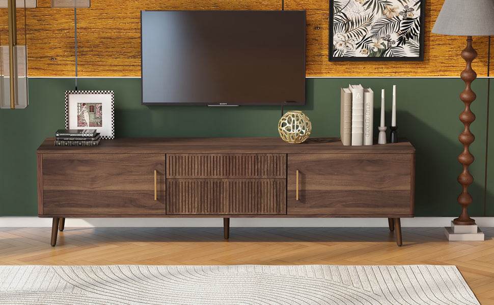 Mid Century Modern Walnut Wood TV Stand With Storage - Sleep Galleria