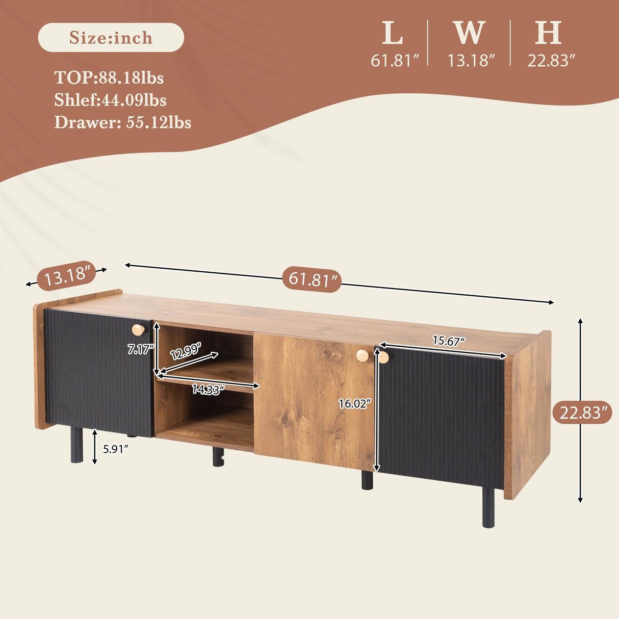 Mid Century Modern TV Stand With Storage Cabinets - Sleep Galleria