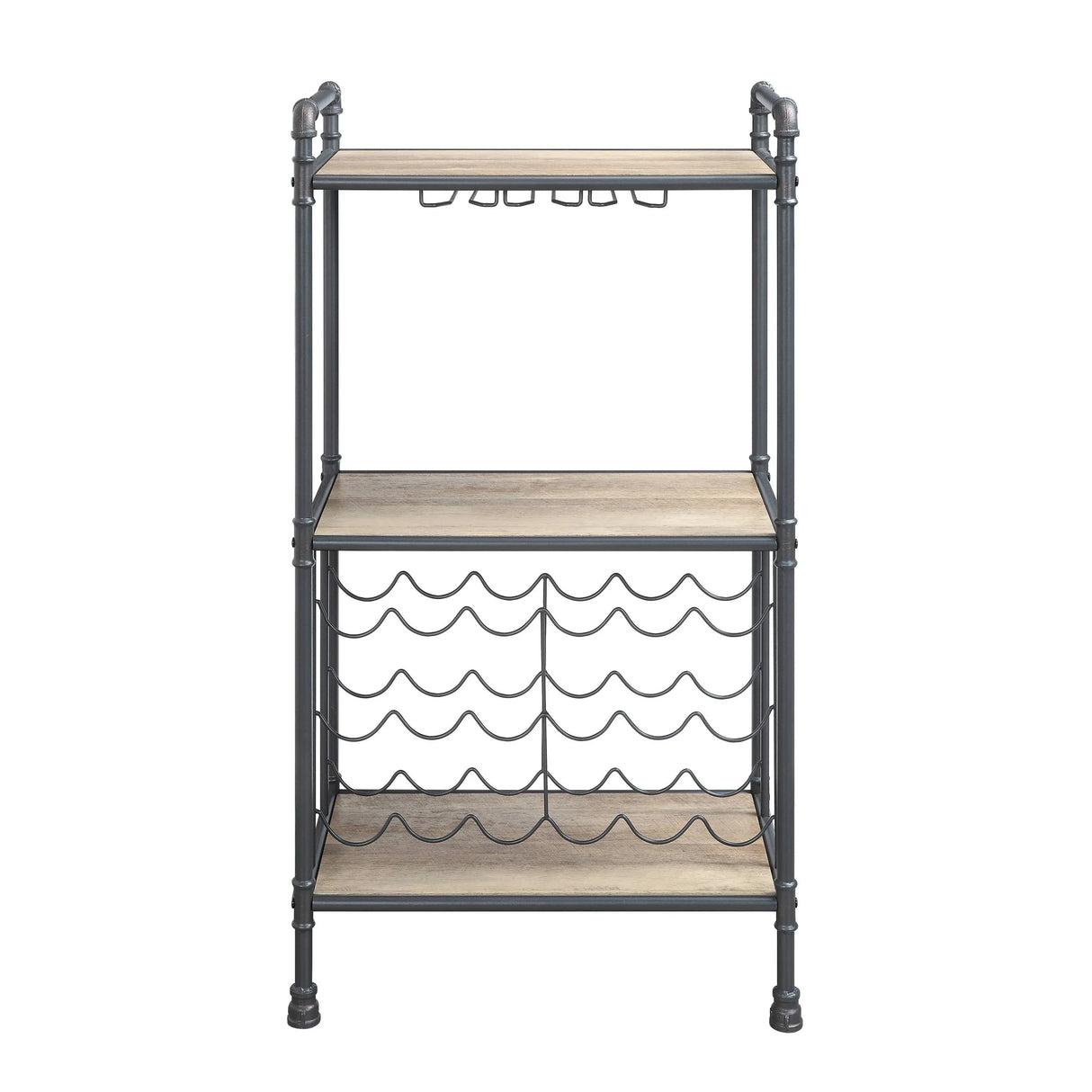 Industrial Three-Tier Metal And Synthetic Wood Wine Rack - Omega Lifestyles