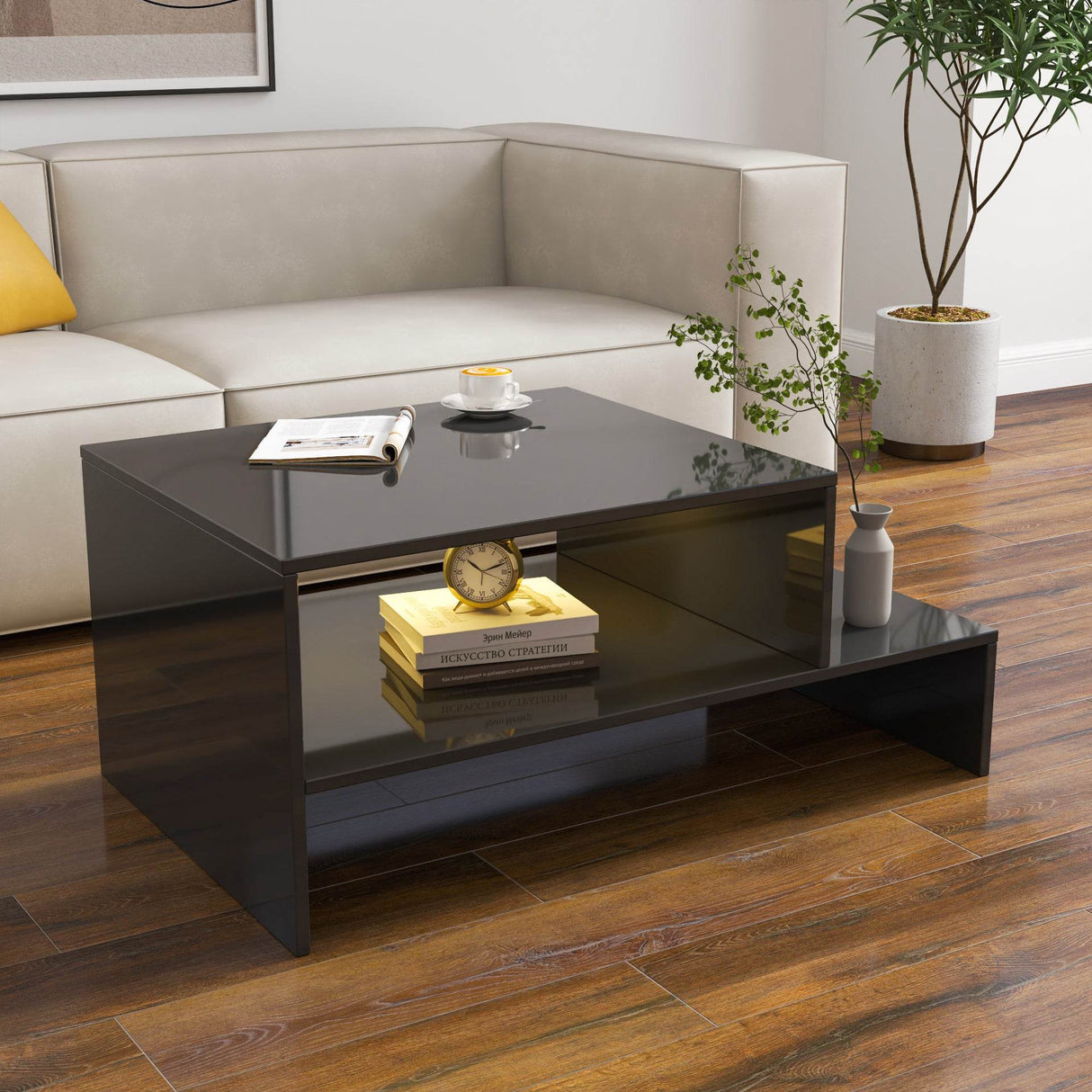 Architectural Shape Black Particle Board Coffee Table - Sleep Galleria