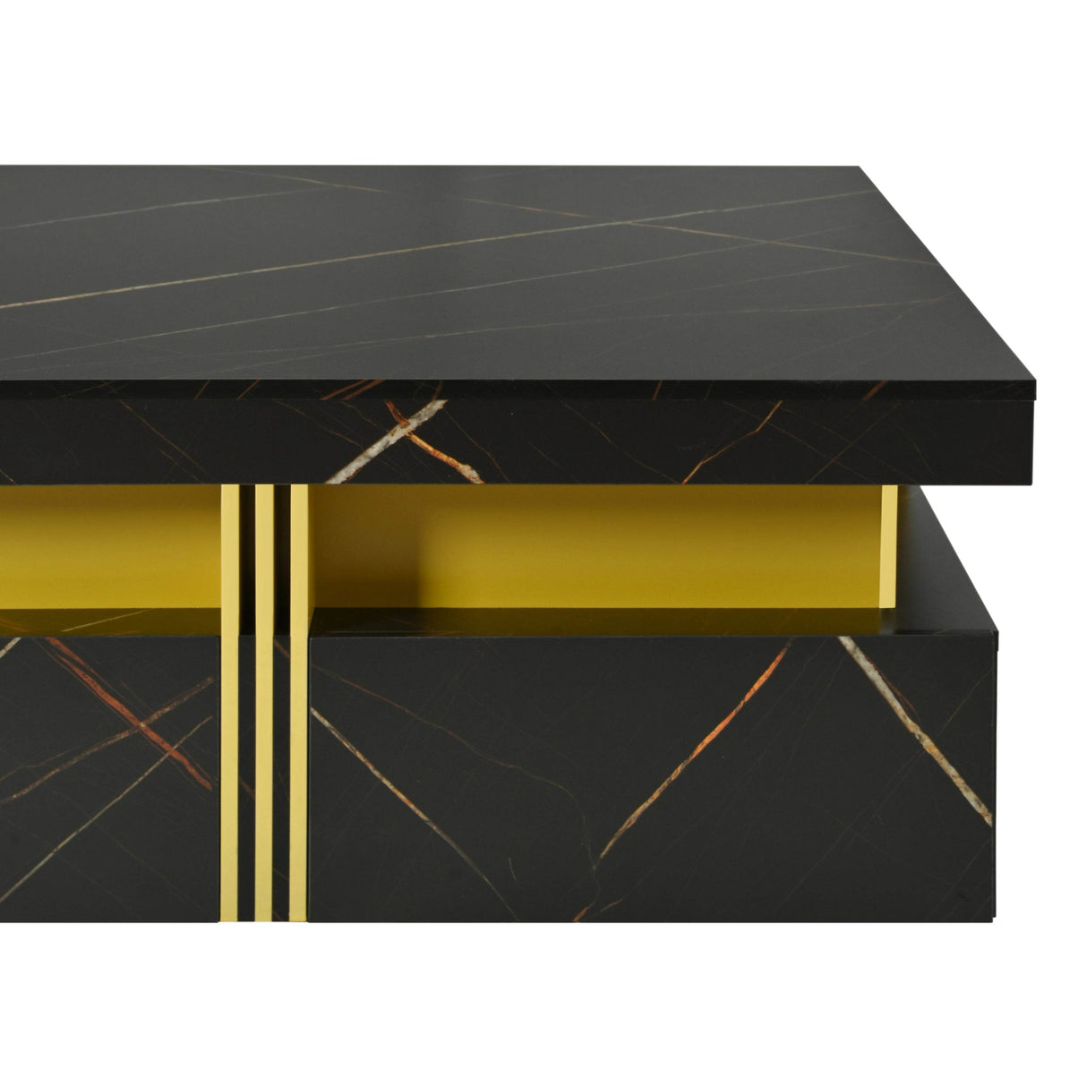 Modern Black Gold Accented Square Coffee Table With Storage - Sleep Galleria