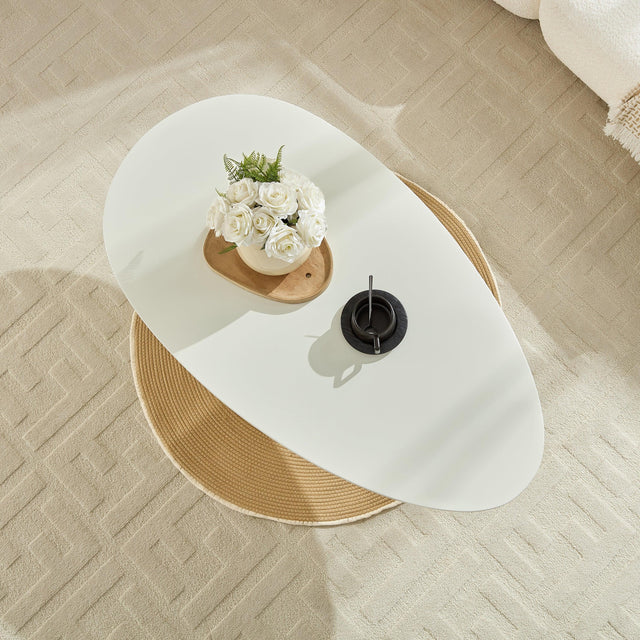 Minimalist Milk White Fiberglass Oval Coffee Table - Omega Lifestyles
