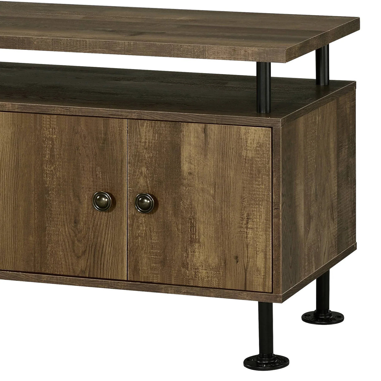 Rustic Oak Metal Frame Storage TV Stand - Omega Lifestyles