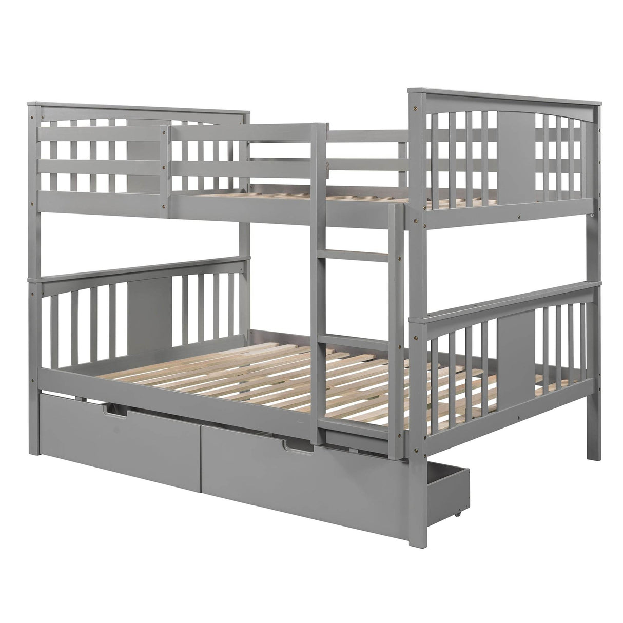 Full Over Full Solid Wood Gray Bunk Bed With Drawers - Omega Lifestyles