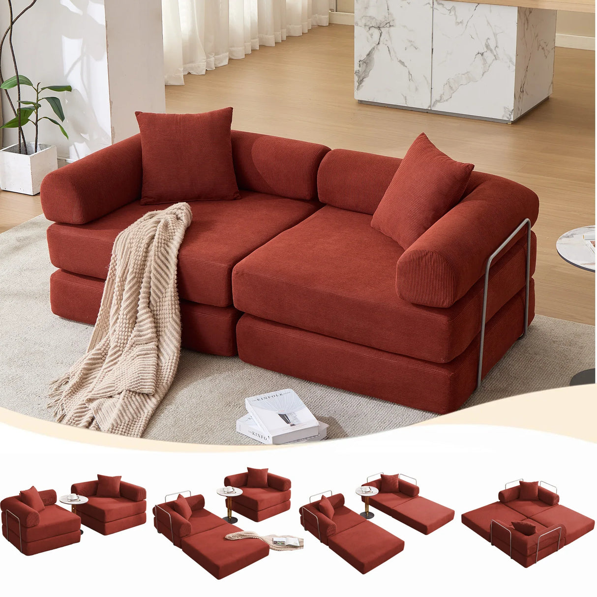 Modular Folding Convertible Corduroy Sofa Bed - Omega Lifestyles