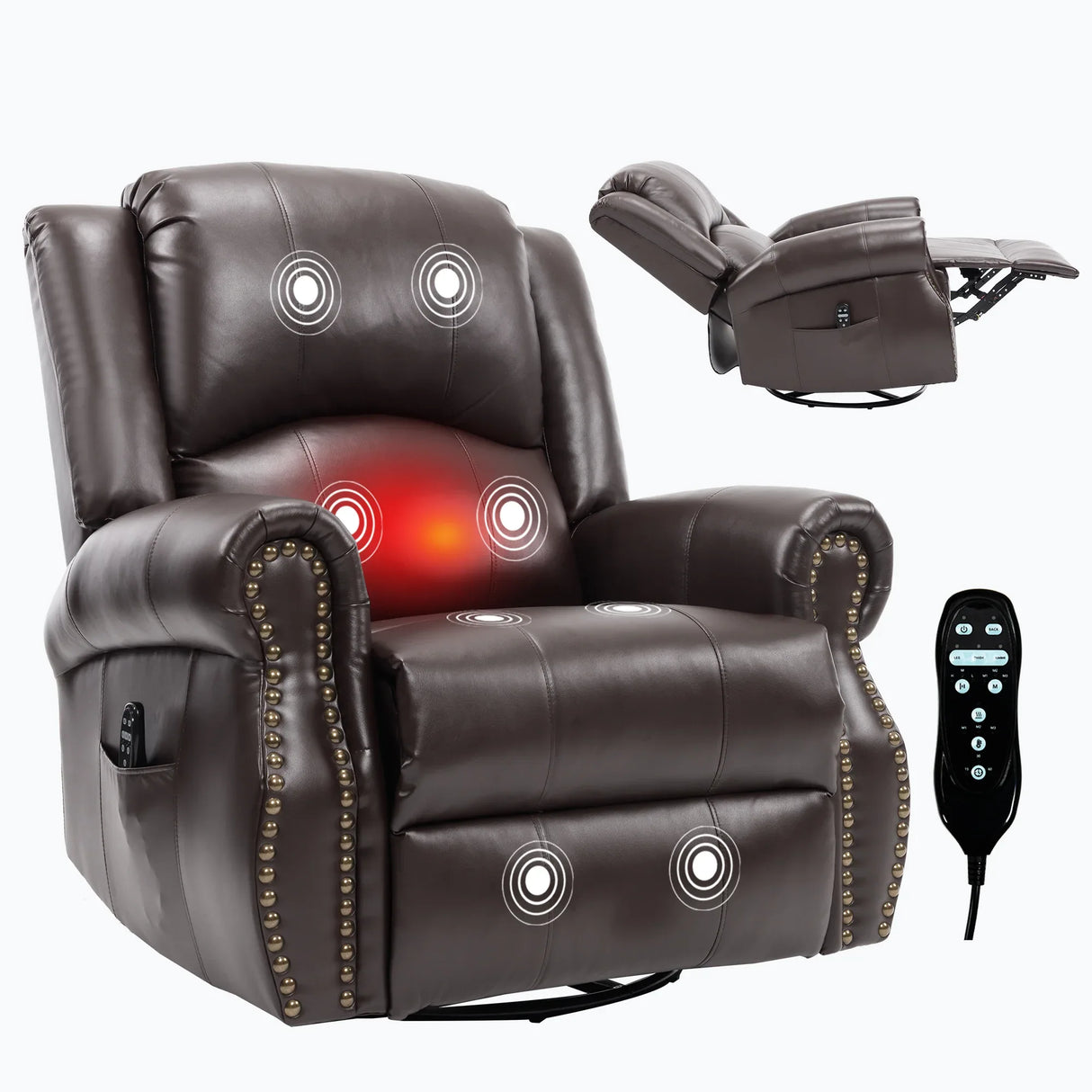 Heat Massage Medium-Firm Swivel Rocker Recliner Chair - Omega Lifestyles