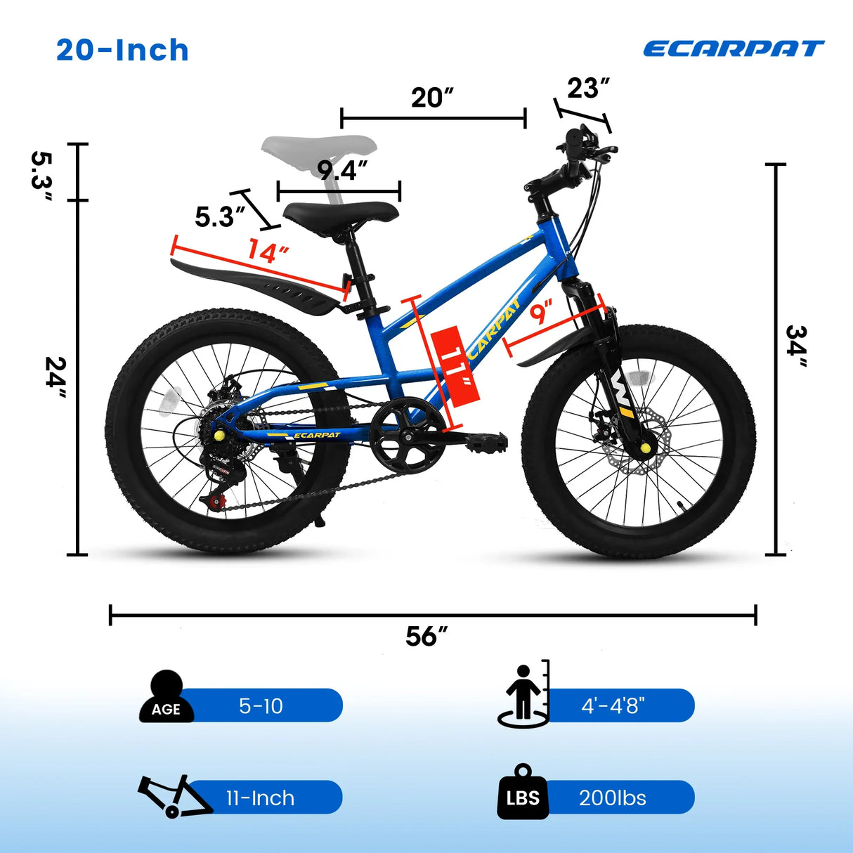 20-Inch Blue Steel Frame Kids Bike With 7-Speed Suspension - Omega Lifestyles