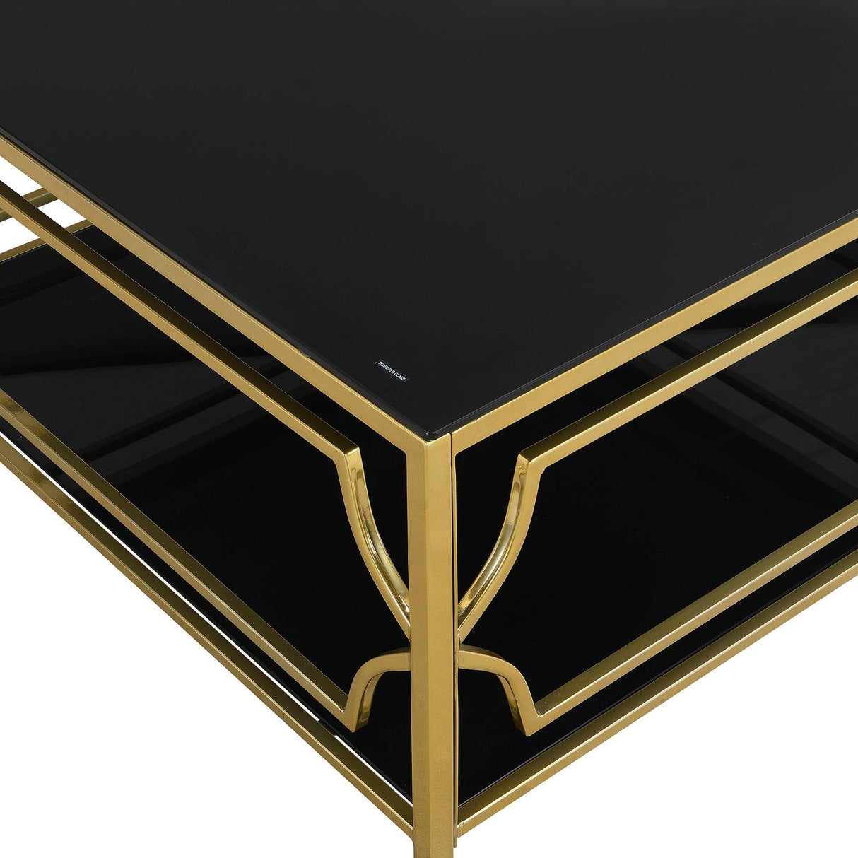 Modern Square Glass Coffee Table With Gold Metal Frame - Sleep Galleria