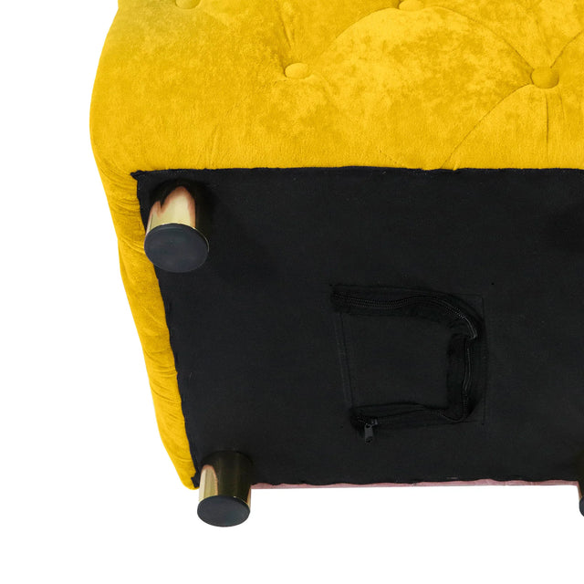 Yellow Velvet Dice-Shaped Storage Ottoman With Foam Seat - Omega Lifestyles