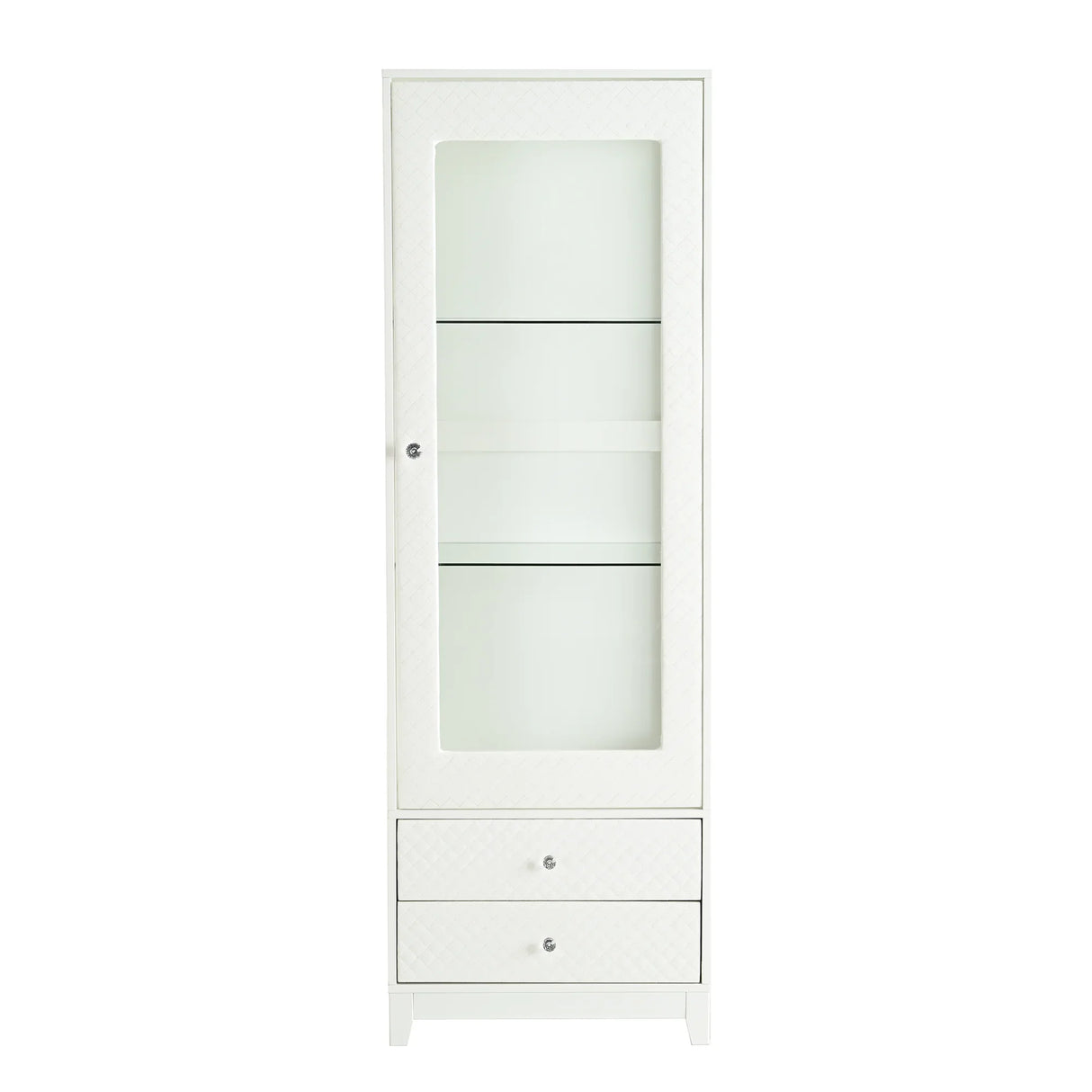 Modern Upholstered Glass Display Cabinet With Adjustable LED Light - Omega Lifestyles