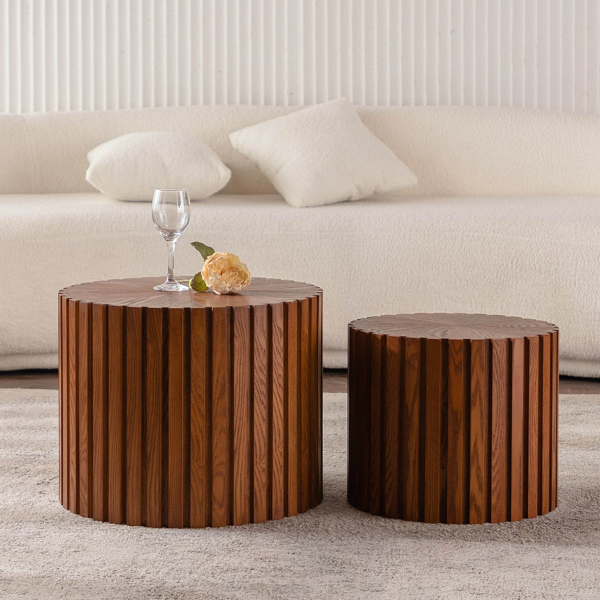 Modern Round Walnut Wood Coffee Table No Assembly Needed - Sleep Galleria