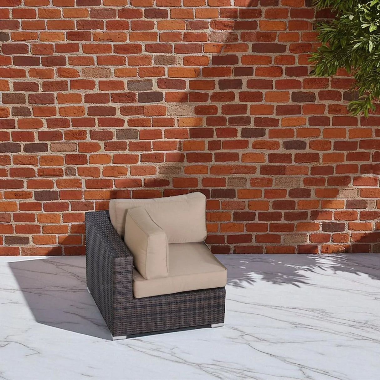 Outdoor 33-Inch Wicker Corner Wedge With Cushions - Omega Lifestyles