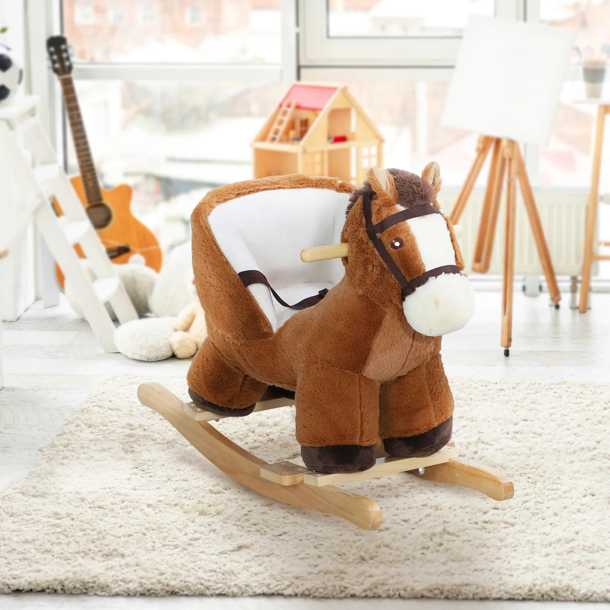 Plush Toddler Rocking Horse With Sound And Safety Belt - Omega Lifestyles