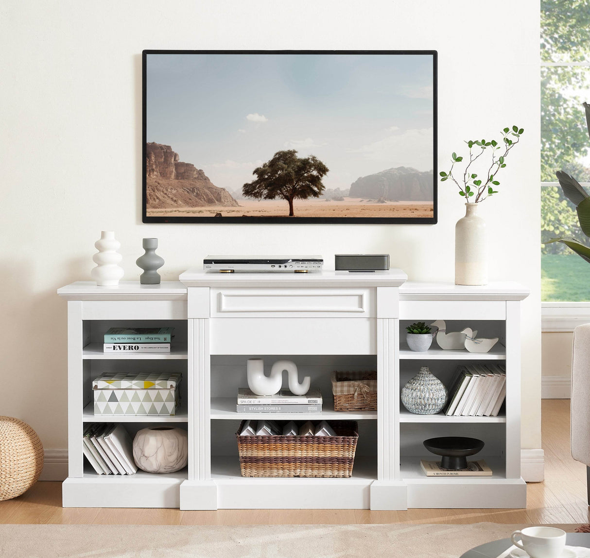 White MDF Adjustable Shelf Media Console Cabinet - Sleep Galleria