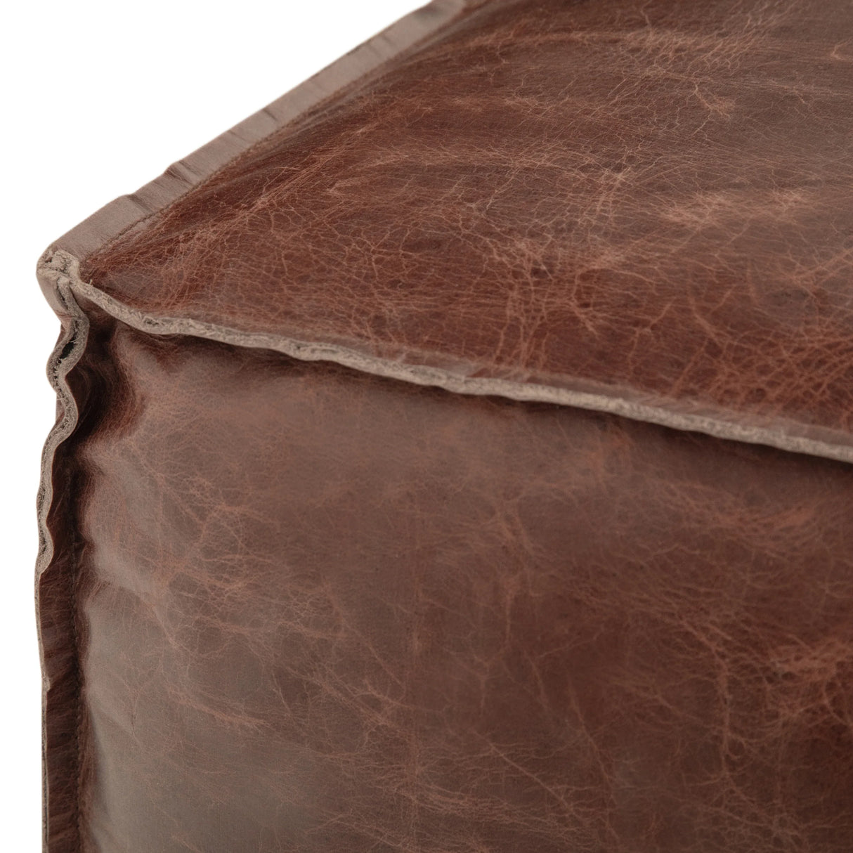 Square Distressed Buffalo Leather Multiuse Pouf Stool - Omega Lifestyles