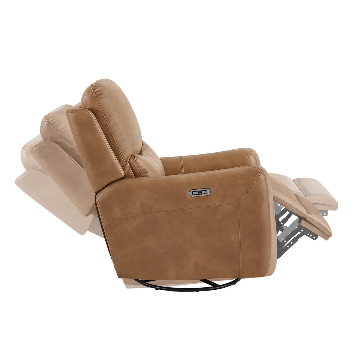 Brown Faux Leather Power Recliner Chair With Swivel And Recline - Omega Lifestyles