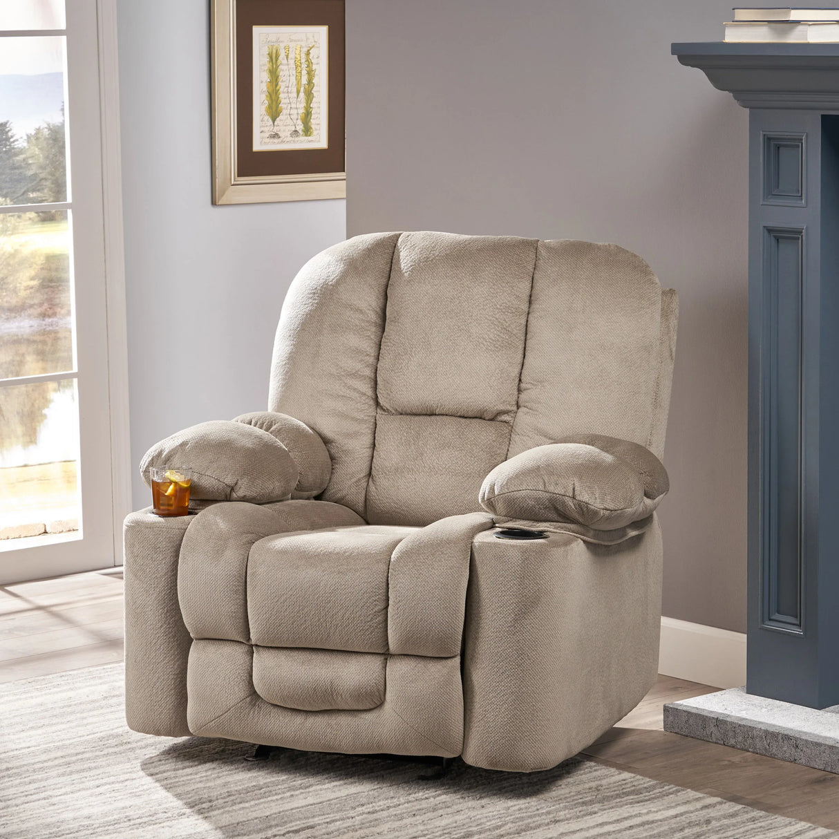 Manual Recliner Chair With Skin-Friendly Fabric And Cup Holders - Omega Lifestyles