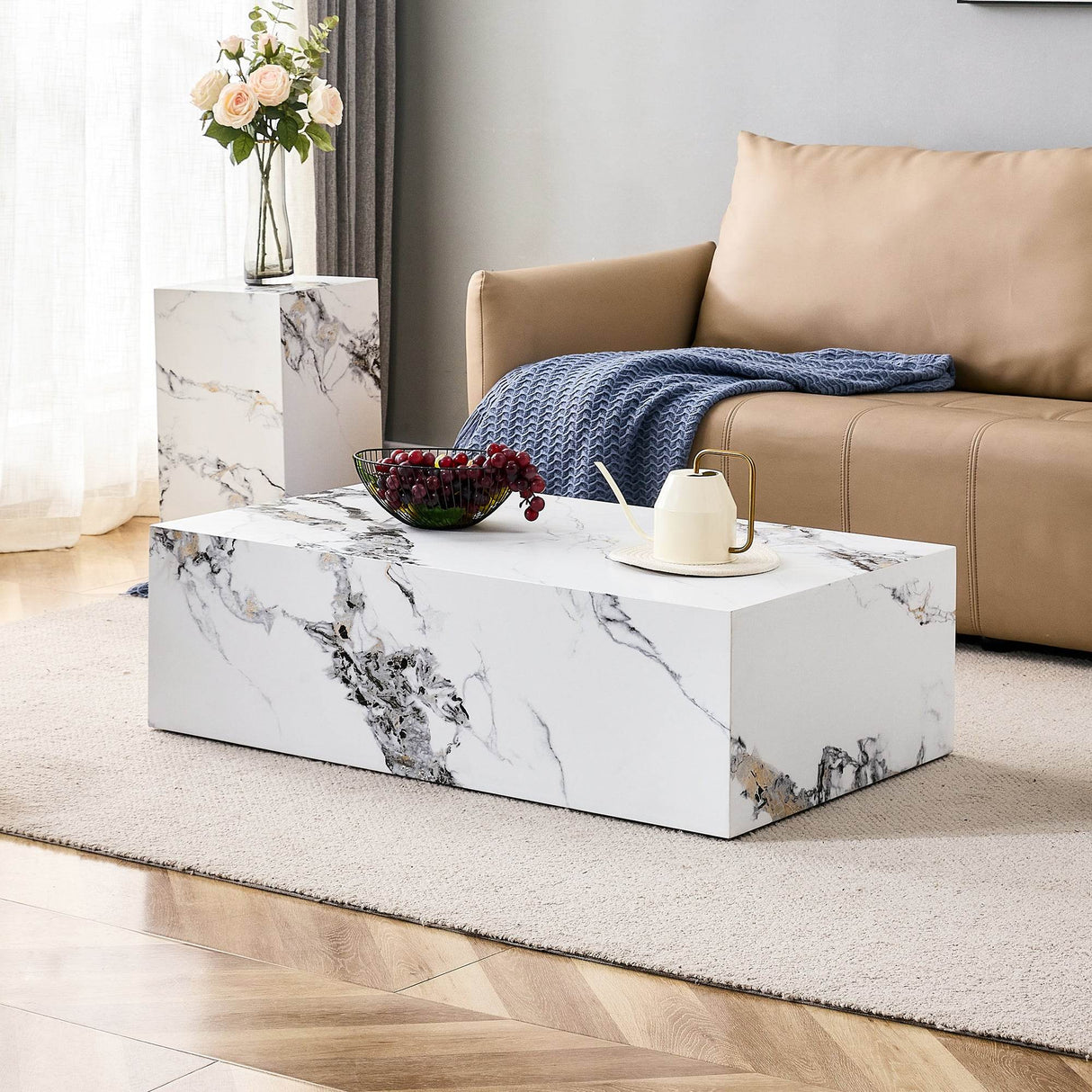MDF Marble Pattern Modern White Coffee Table - Sleep Galleria