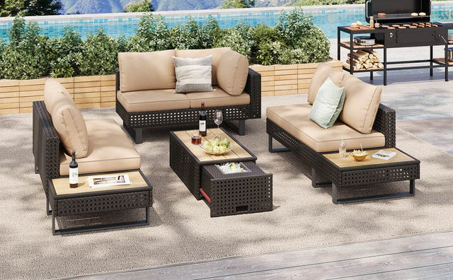 Diamond Weave Outdoor Sectional Furniture Set With Cushions - Omega Lifestyles