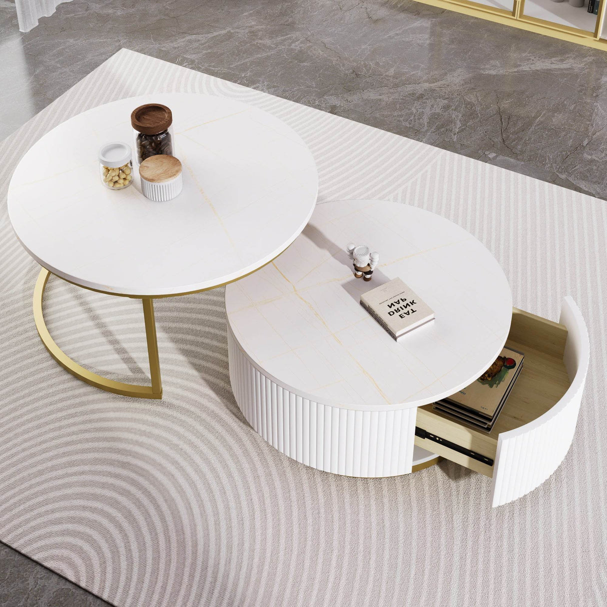 Modern Round Nesting MDF Coffee Table With Drawer - Sleep Galleria