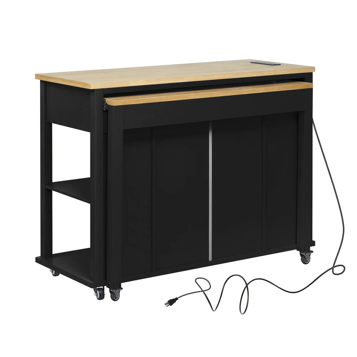 Extendable Rubber Wood Veneer Kitchen Island Cart - Omega Lifestyles