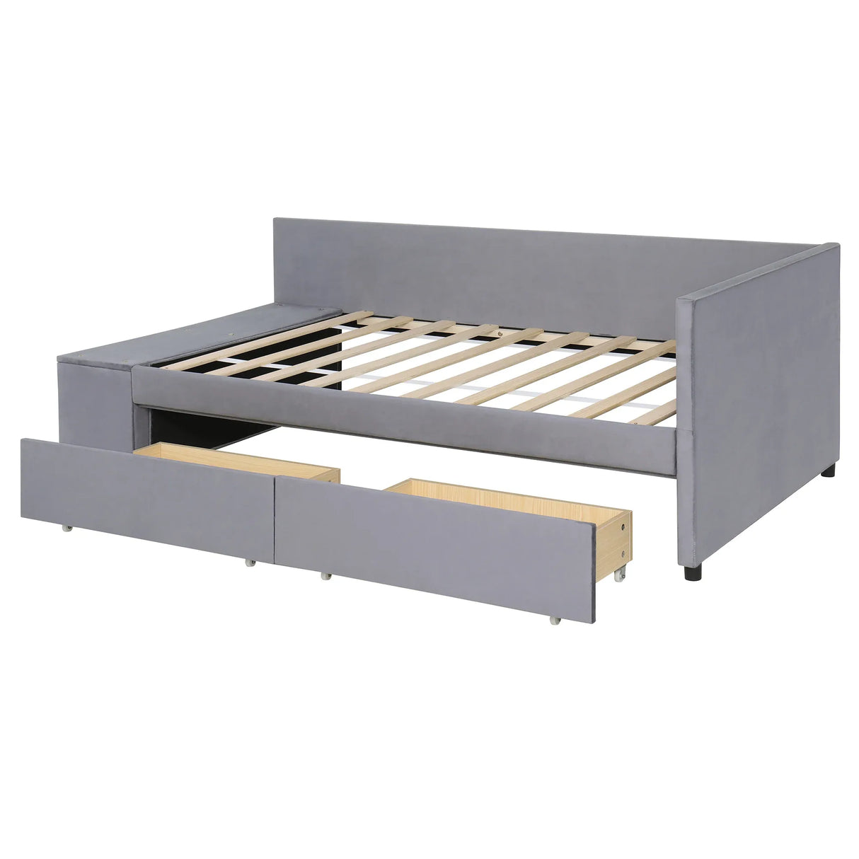 Twin Velvet Upholstered Platform Bed With Storage Drawers - Omega Lifestyles