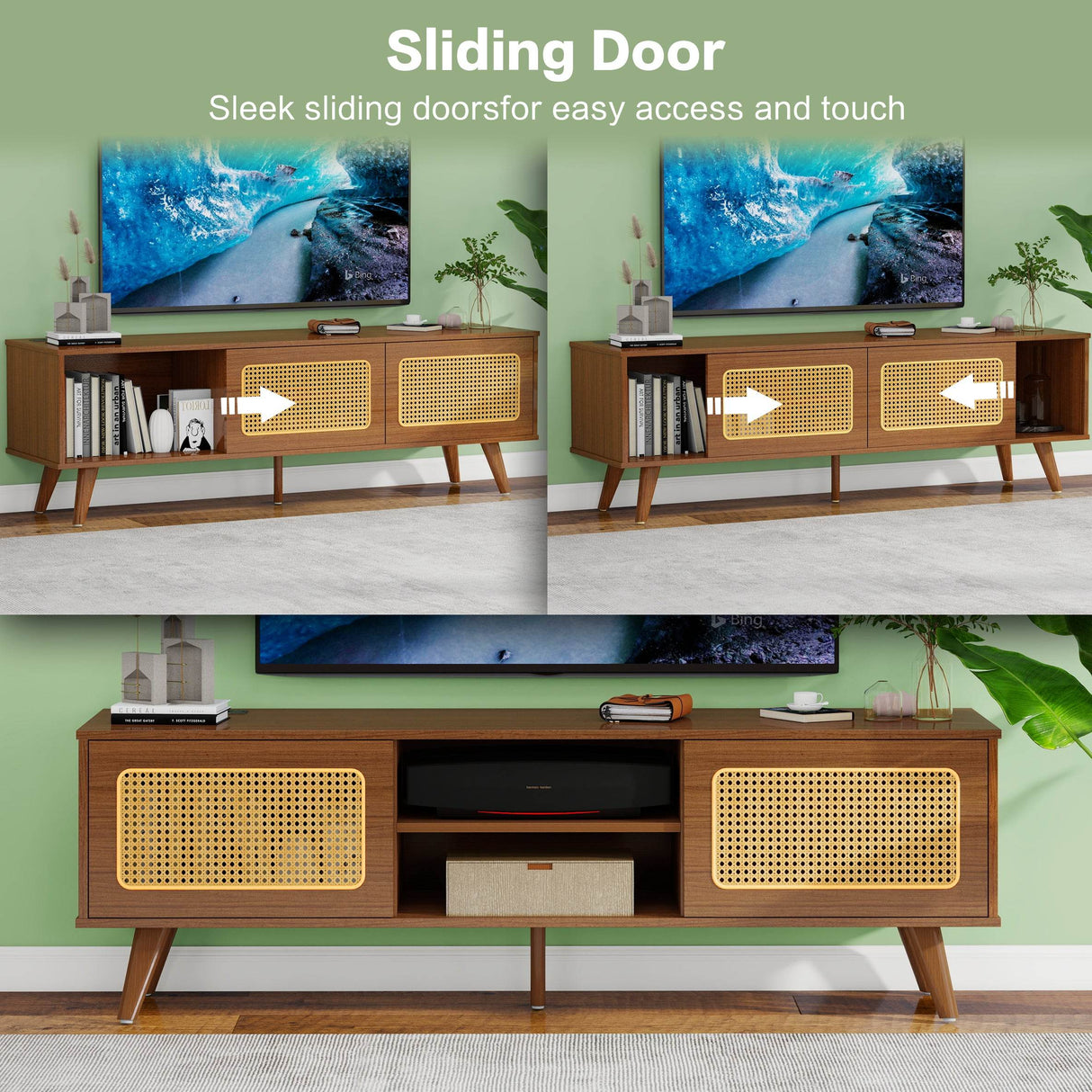 Mid Century Modern Rattan TV Stand Console - Sleep Galleria
